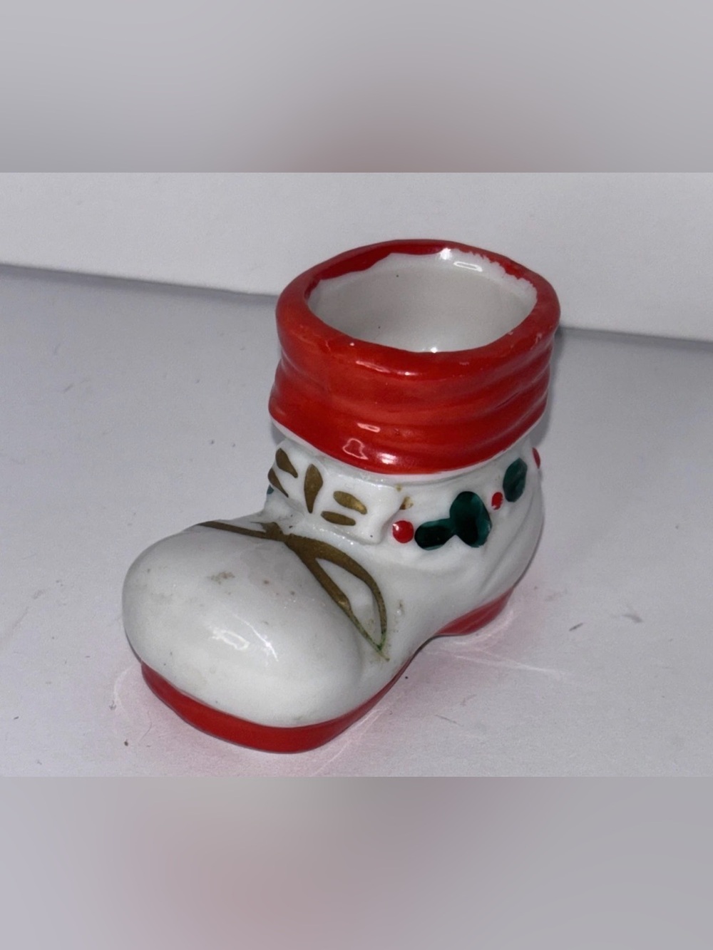 Vintage 1950s Ceramic Christmas Santa Boot Toothpick Holder